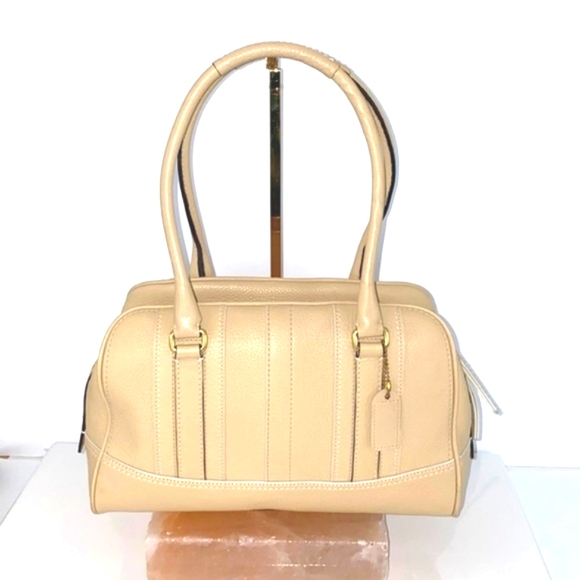 COACH 10526 Satchel Pepled Shoulder Bag Hand Bag Leather Beige - Picture 1 of 16